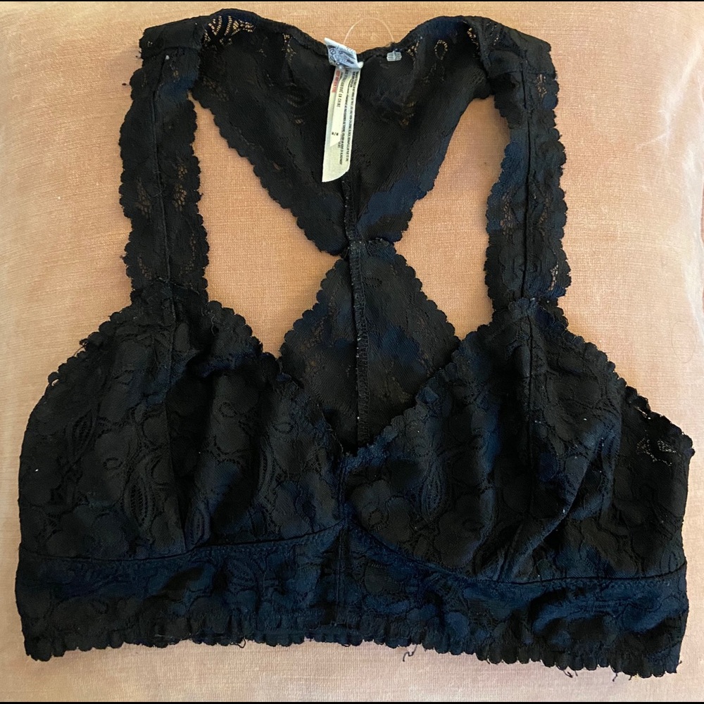 Free People black racer back lace bralette
